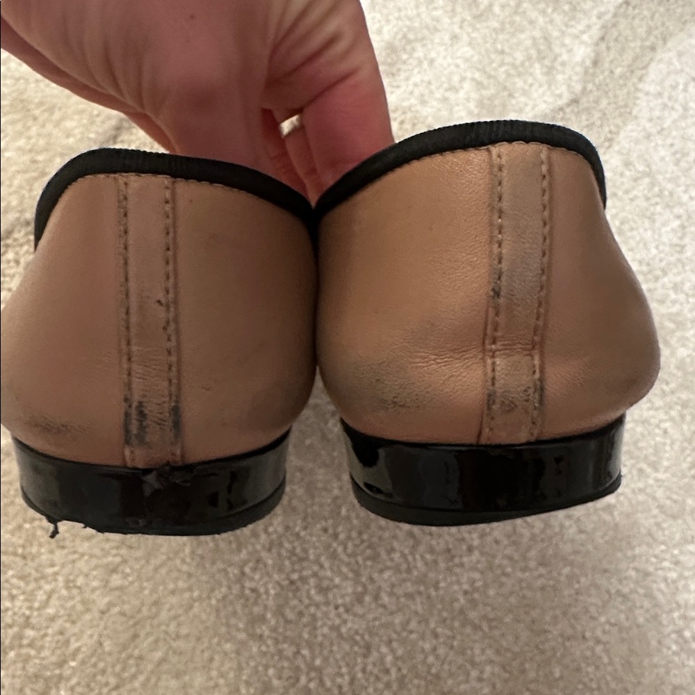 Prada Pink-Tan and Black Patent Cap-Toe Ballet Flats - Picture 3 of 6